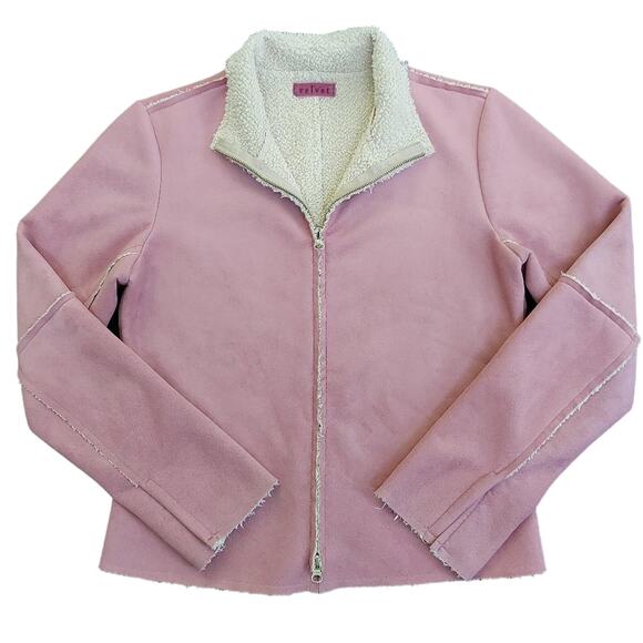 Velvet pink faux suede sherpa-lined jacket - Picture 1 of 14